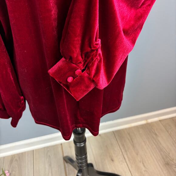 Umgee Red Velvet Blouson Long Sleeve Small Holiday Party Oversize Blouse Top - Picture 6 of 10
